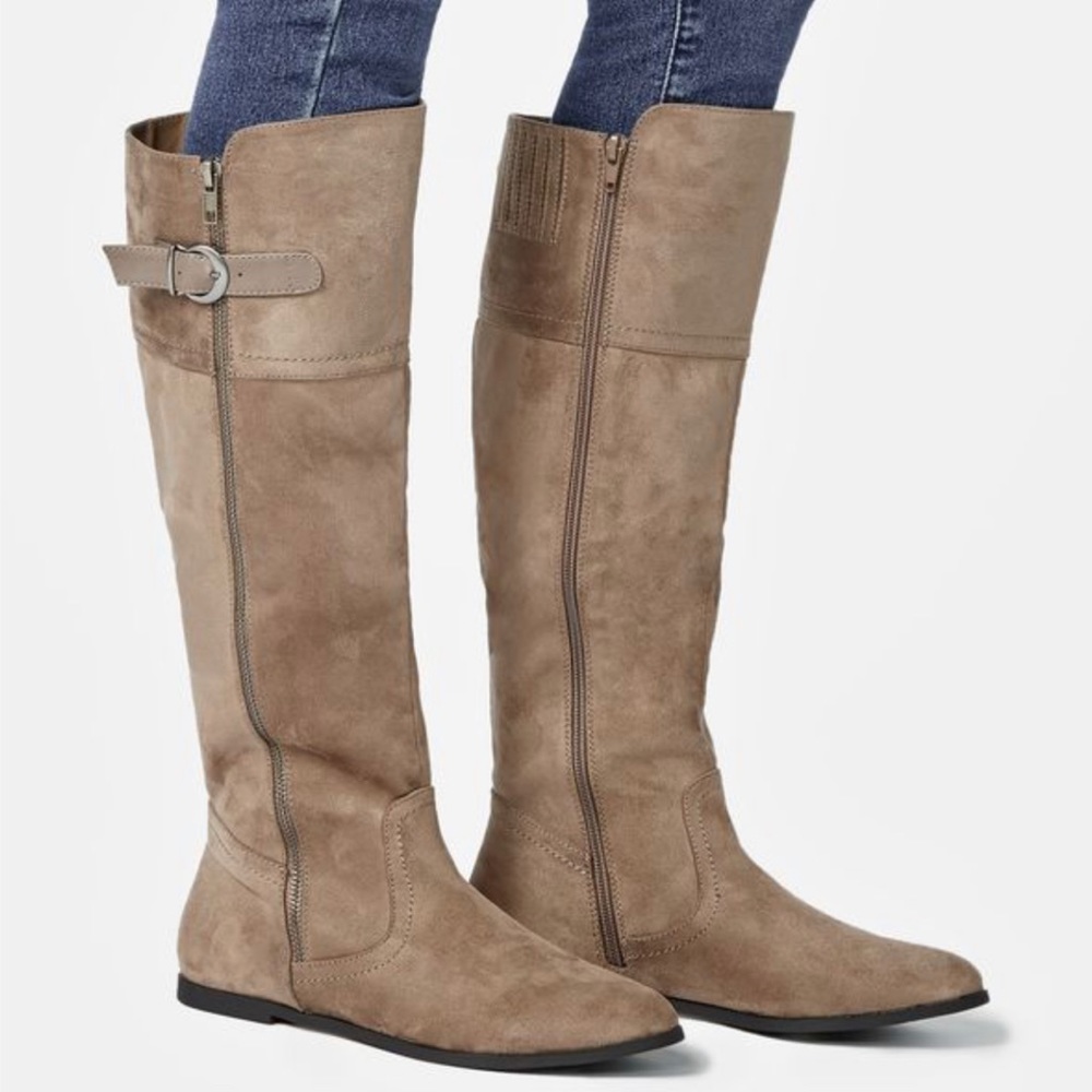 Suede wide calf boots
